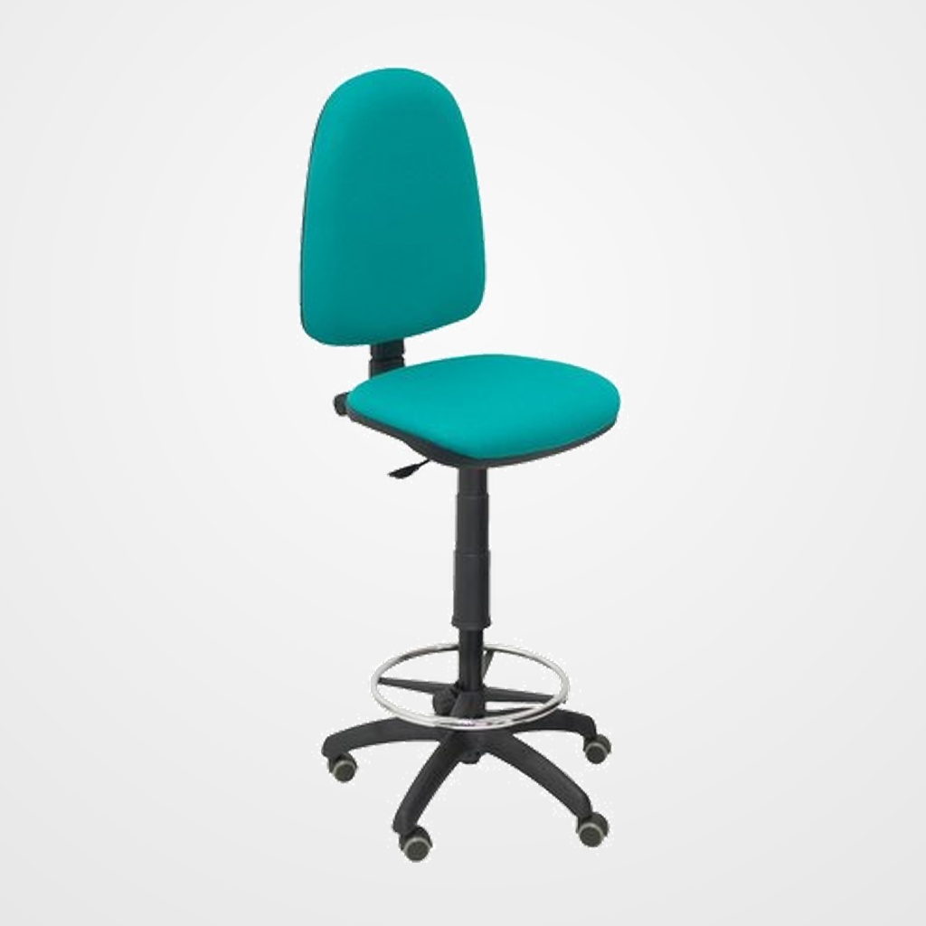 TABURETE PIQUERAS Y CRESPO AYNA ERGONOMICO MECANISMO DE CONTACTO PERMANENTE REGULABLE EN ALTURA Y ARO REPOSAPIES RUEDAS de PARQUET ASIENTO Y RESPALDO TAPIZADOS BALI VERDE TURQUESA