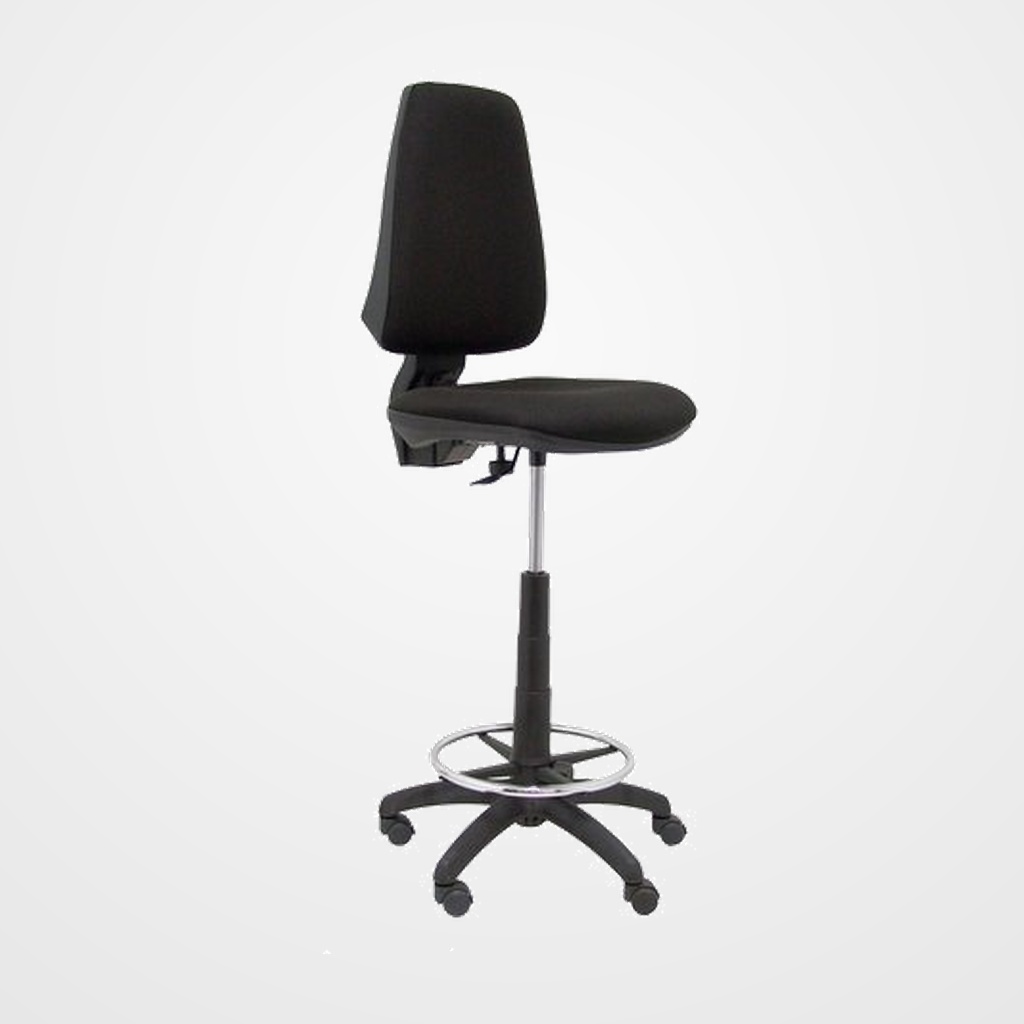 TABURETE PIQUERAS Y CRESPO ELCHE CP ERGOMICO MECANISMO DE CONTACTO PERMANENTE REGULABLE EN ALTURA Y ARO REPOSAPIES CROMADO RUEDAS de NYLON ASIENTO Y RESPALDO TAPIZADOS BALI NEGRO