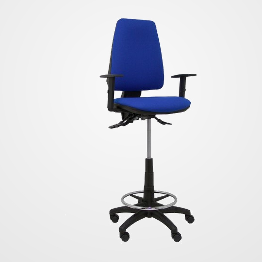TABURETE PIQUERAS Y CRESPO ELCHE S BRAZOS REGULABLES ERGONOMICO MECANISMO ASINCRO REGULABLE EN ALTURA ARO REPOSAPIES CROMADO RUEDAS NAILON ASIENTO Y RESPALDO TAPIZADOS BALI AZUL