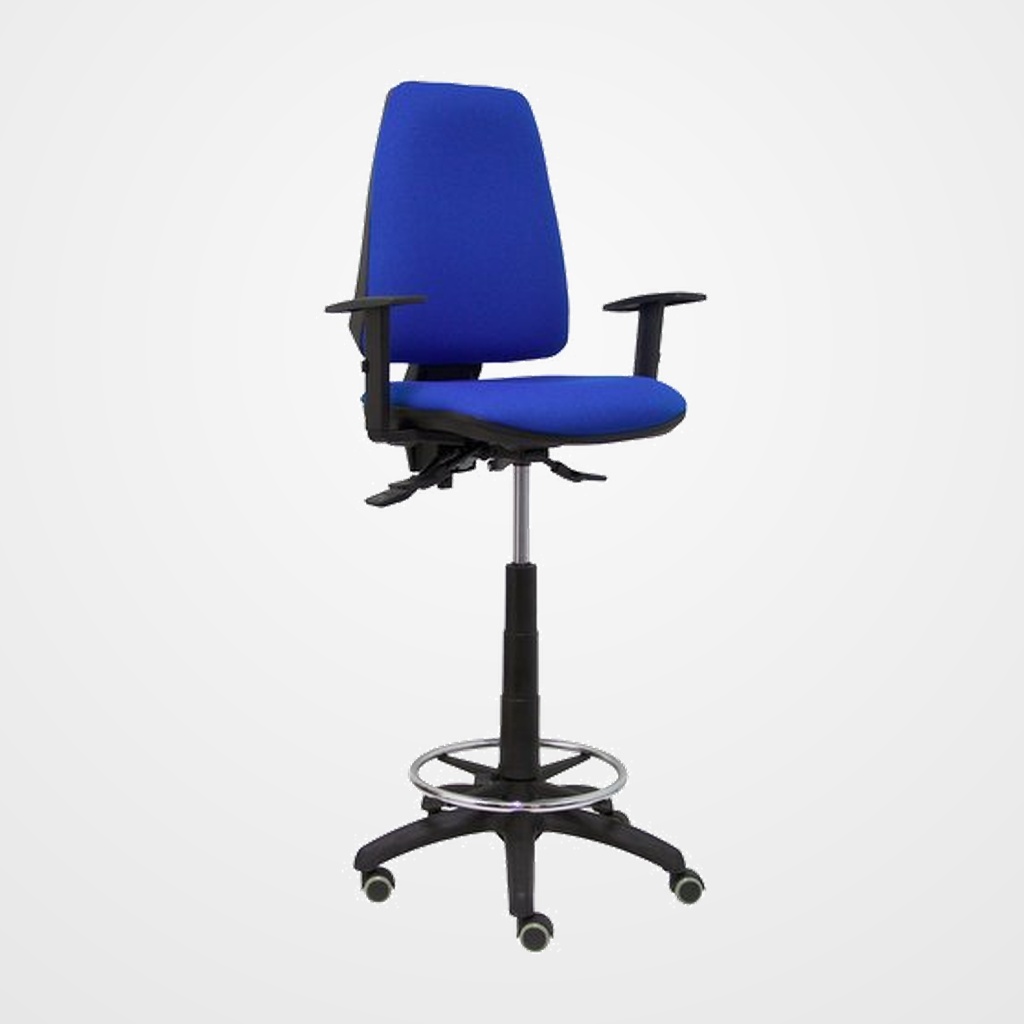 TABURETE PIQUERAS Y CRESPO ELCHE S BRAZOS REGULABLES ERGONOMICO MECANISMO ASINCRO REGULABLE EN ALTURA ARO REPOSAPIES CROMADO RUEDAS PARQUET ASIENTO Y RESPALDO TAPIZADOS BALI AZUL