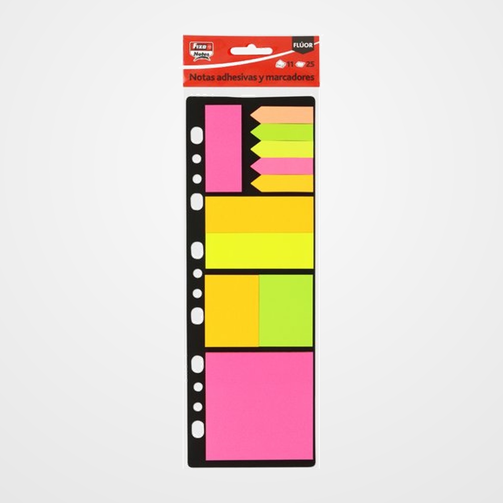 TACO NOTAS + BANDERITAS FIXO NOTES FLUOR SURTIDOS PACK DE 11pz