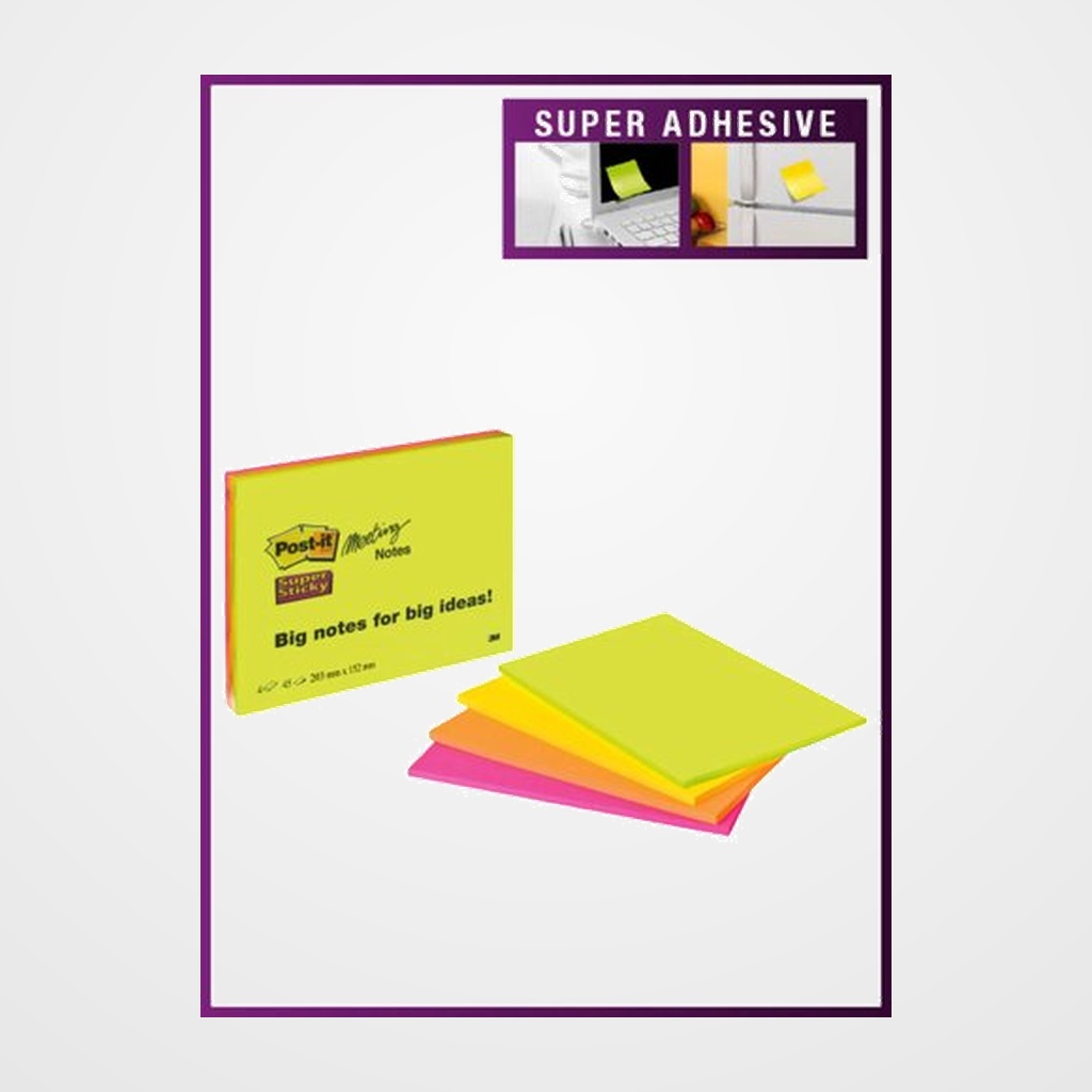 TACO NOTAS POST-IT 3XL SUPER STICKY 203x152 COLORES NEON PACK de 4