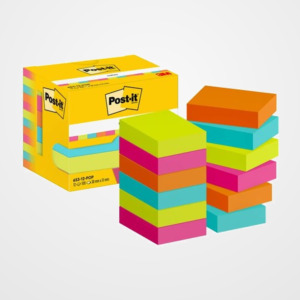 TACO NOTAS POST-IT 653 POPTIMISTIC 38x51 (PACK DE 12)