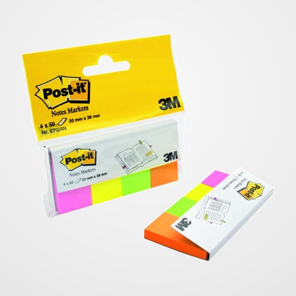 TACO NOTAS POST-IT 670/4  20X38  MININOTAS NEON 4 COLS.