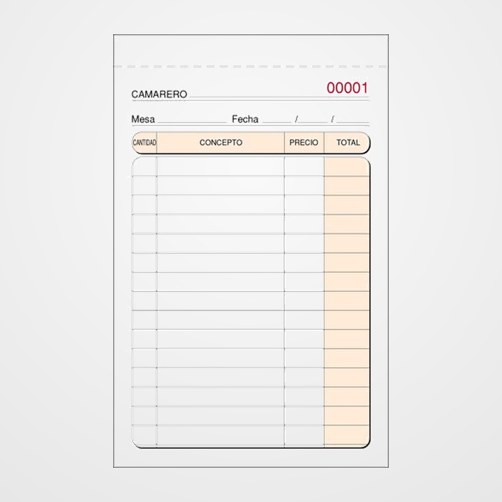 TALONARIO CAMAREROS BOLSILLO DUPLI LOAN NUMERADOS