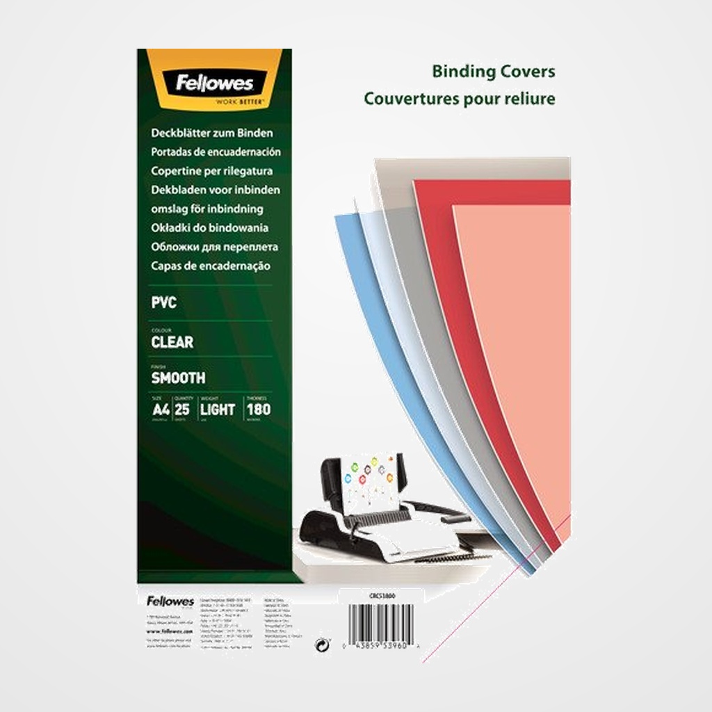 TAPA de ENCUADERNAR FELLOWES A4 0,18 mm PVC CRISTAL CAJA de 25