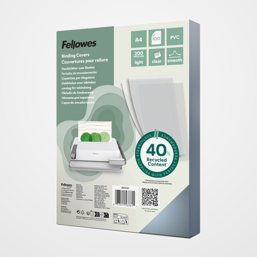 TAPA de ENCUADERNAR FELLOWES A4 0,20 mm PVC CRISTAL CAJA de 100