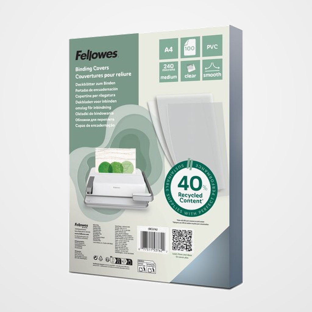TAPA de ENCUADERNAR FELLOWES A4 0,24 mm PVC CRISTAL CAJA de 100