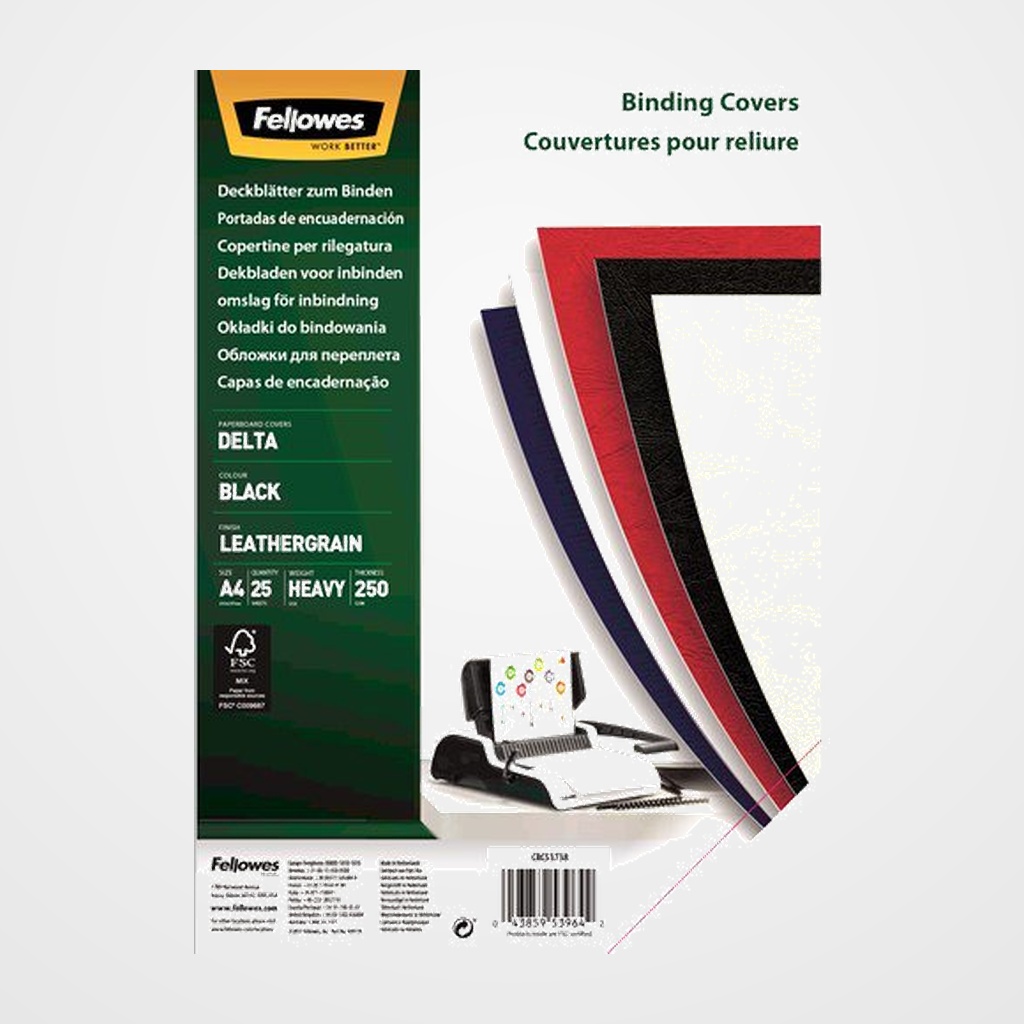 TAPA de ENCUADERNAR FELLOWES A4 0,25 mm DELTA CUERO NEGRO CAJA de 25
