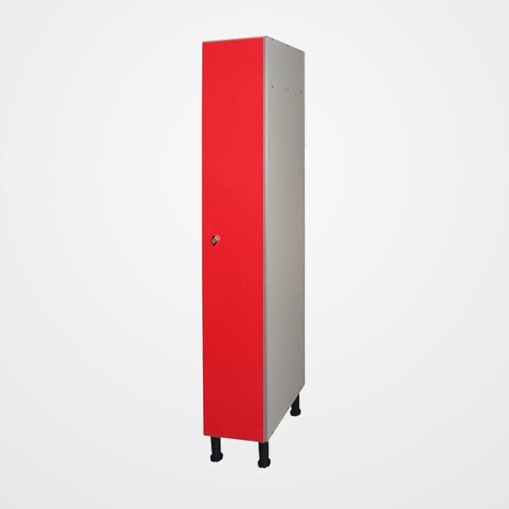 TAQUILLA MOBLESGRAU MELAMINA TME 1 PUERTA 30 cm. CUERPO GRIS Y PUERTA ROJA