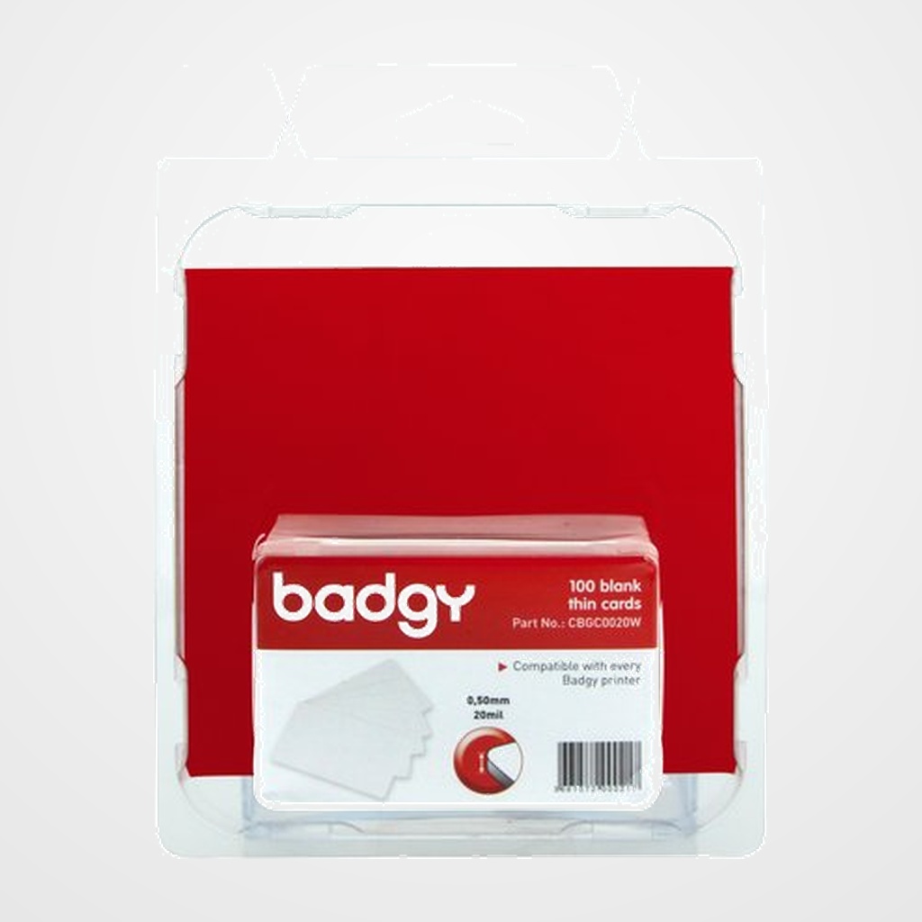 TARJETA BADGY PVC PARA IMPRESION BLANCA FINA 0,50 mm. PACK DE  100