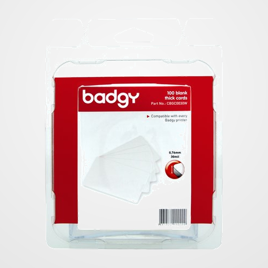 TARJETA BADGY PVC PARA IMPRESION BLANCA GRUESA 0,76 mm. PACK DE  100