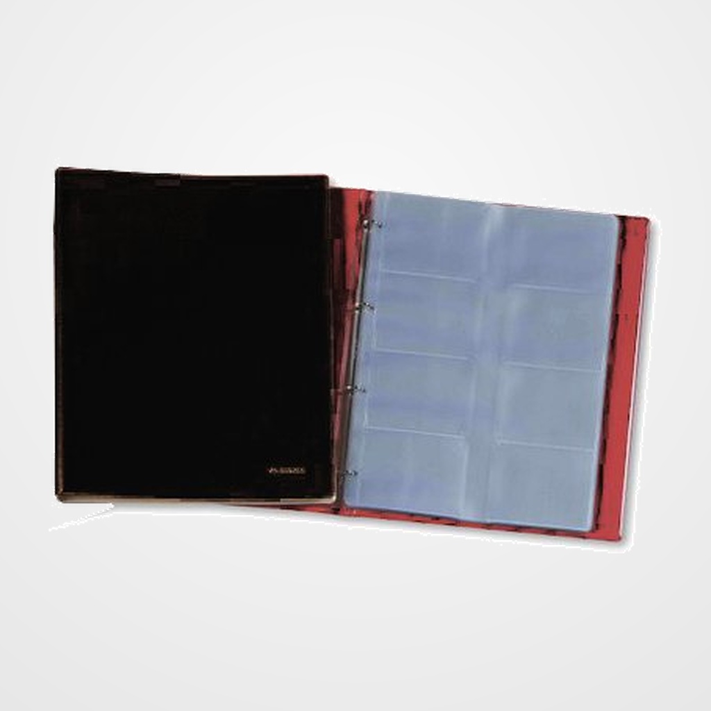 TARJETERO 4 anillas PARDO PVC sim.piel Fº 20 fundas 320 tarjetas NEGRO