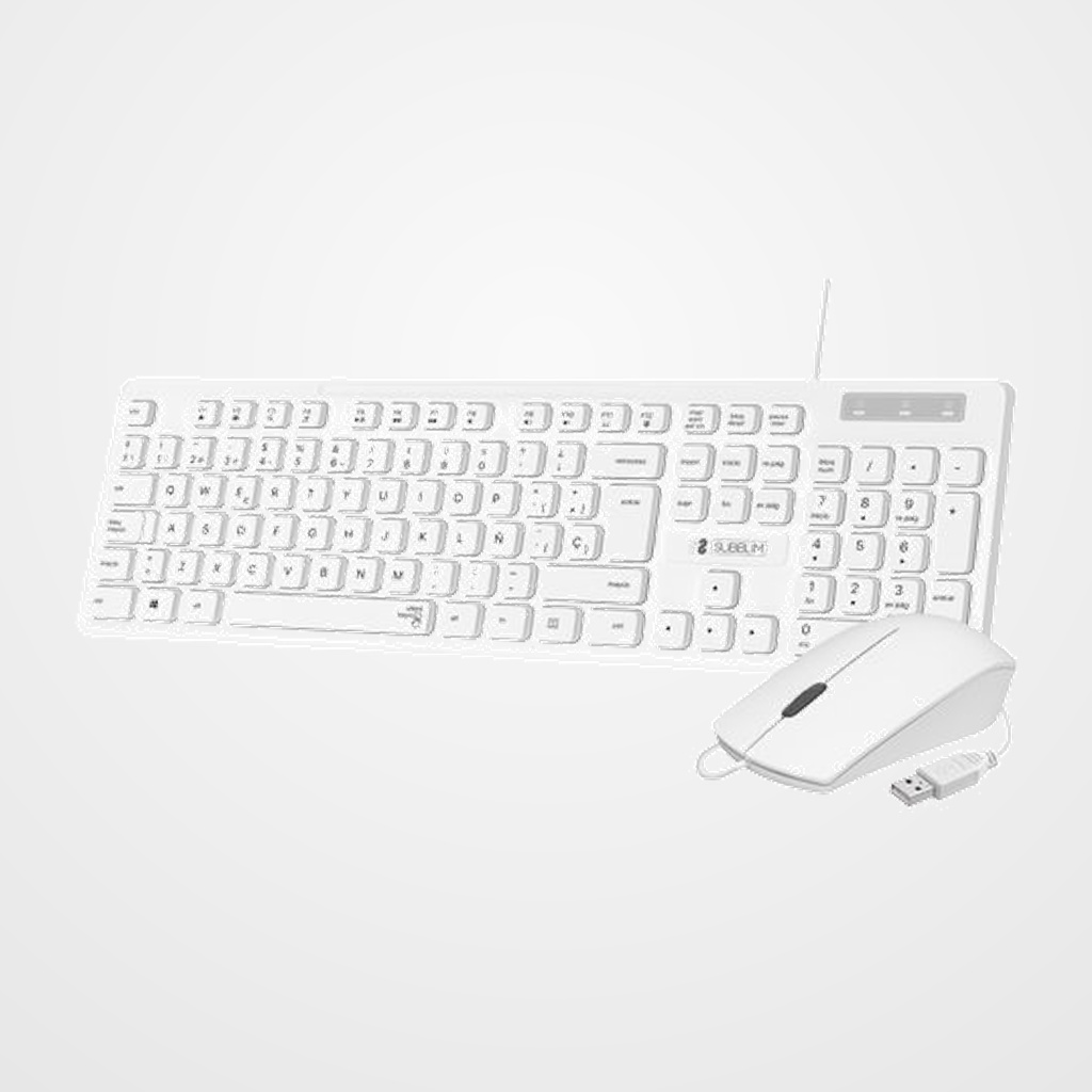 TECLADO Y RATON SUBBLIM BUSINESS SLIM SILENCIOSO CON CABLE USB BLANCO