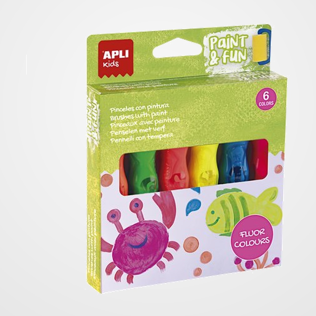 TEMPERA APLI en TUBO CON PINCEL 14ml. COLORES NEON ESTUCHE de 6