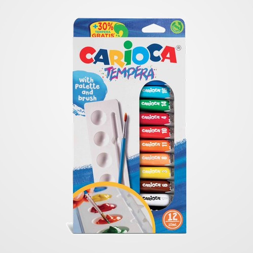 TEMPERA CARIOCA 10 ml (tubo) ESTUCHE de 12 + pincel