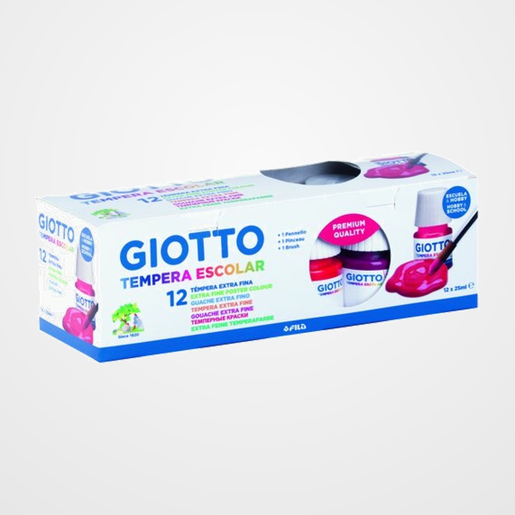 TEMPERA GIOTTO ESCOLAR 25 ml (botella) ESTUCHE de 12