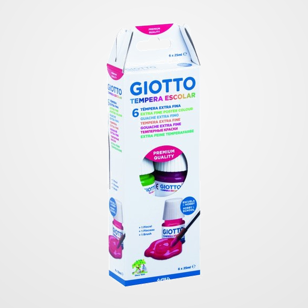 TEMPERA GIOTTO ESCOLAR 25 ml (botella) ESTUCHE de 6