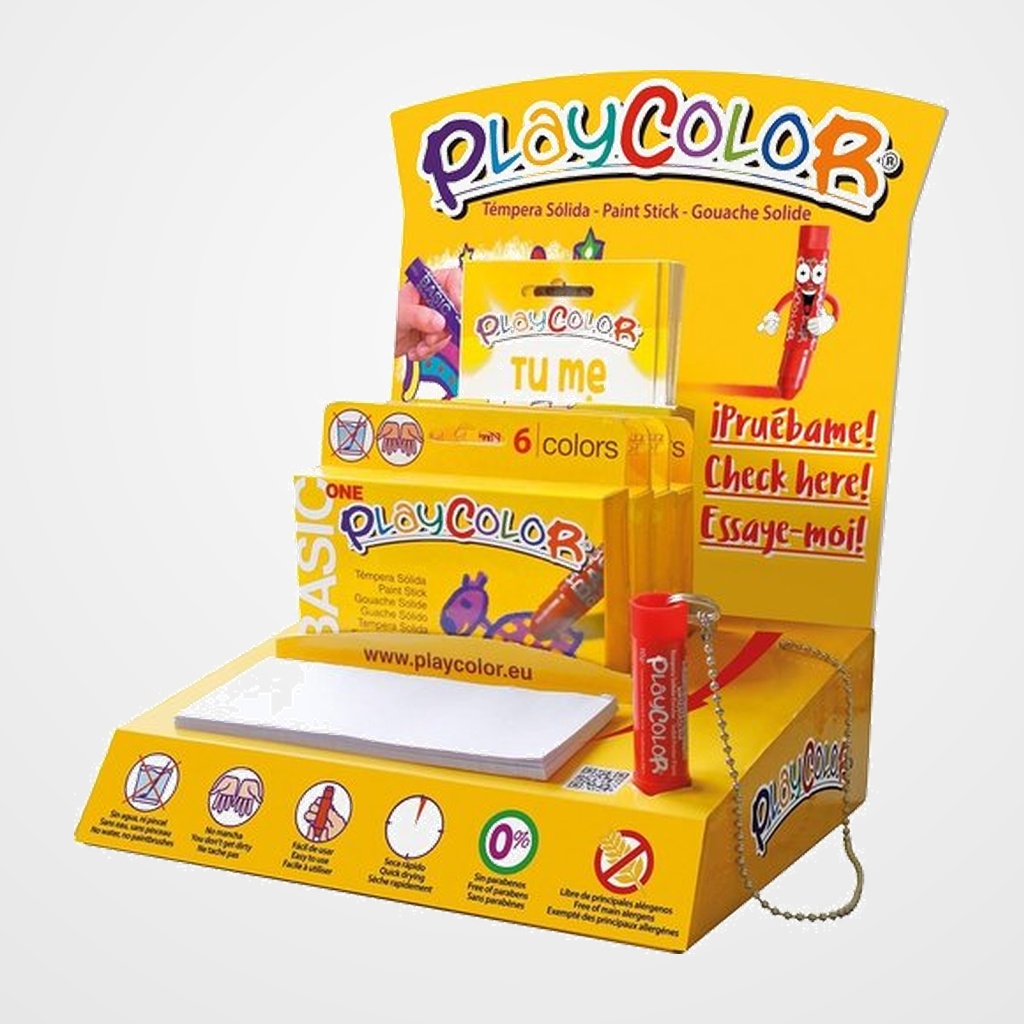 TEMPERA INSTANT SOLIDA PLAYCOLOR ONE 10Gr. (ESTUCHE de 6 COLORES) EXPOSITOR de 6