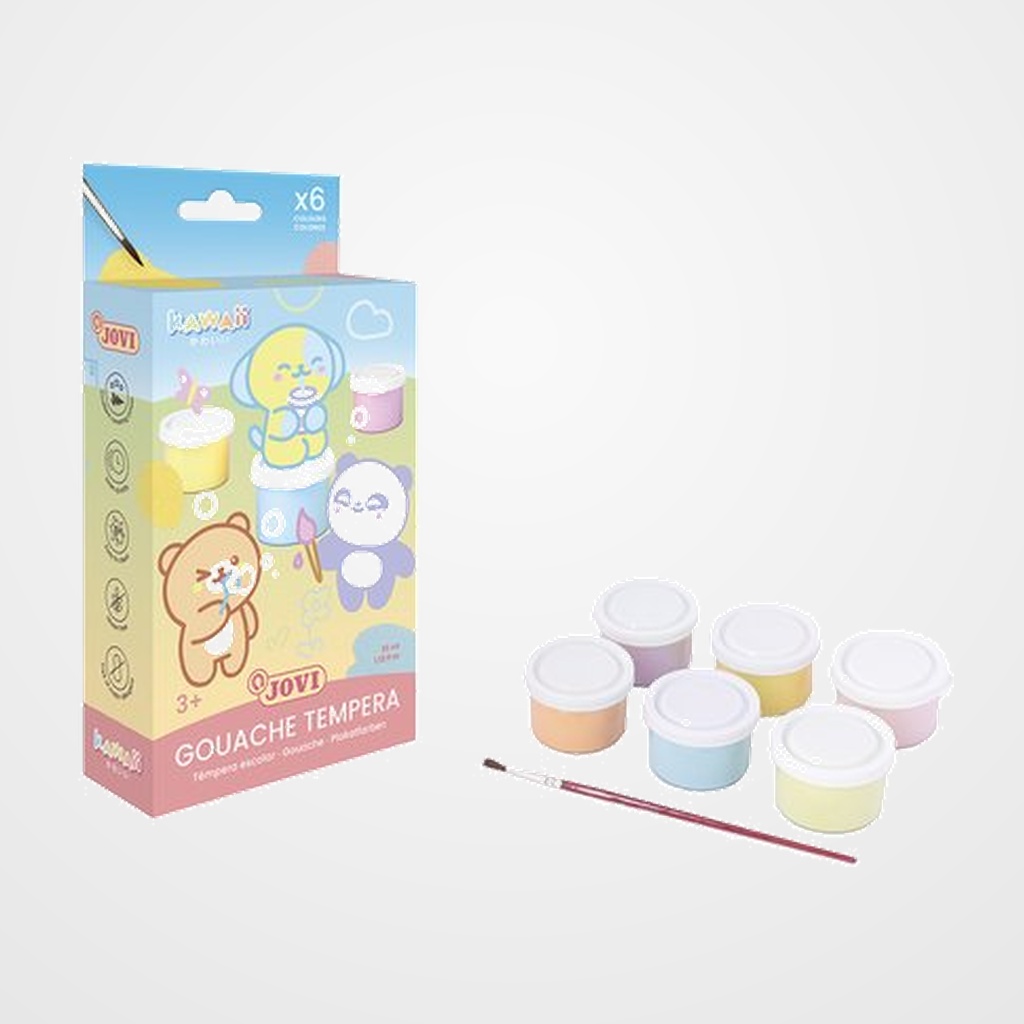 TEMPERA JOVI  35 ml (bote) KAWAII ESTUCHE de 6 COLORES PASTEL
