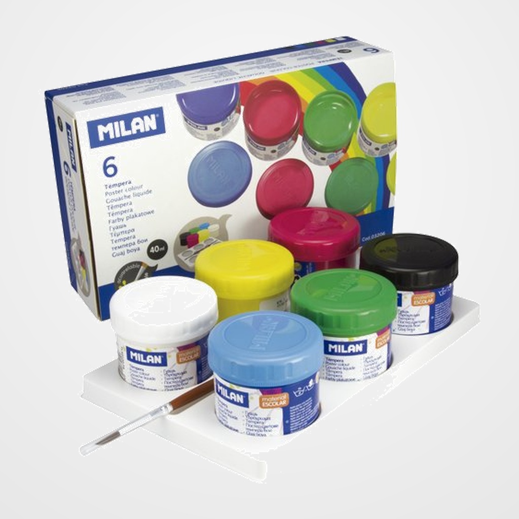 TEMPERA MILAN 40 ml (bote) ESTUCHE de 6 COLORES SURTIDOS