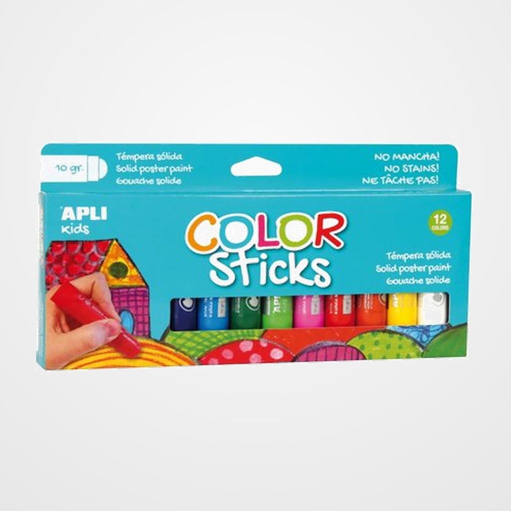 TEMPERA SOLIDA APLI STICKS SURTIDO 10g ESTUCHE DE 12