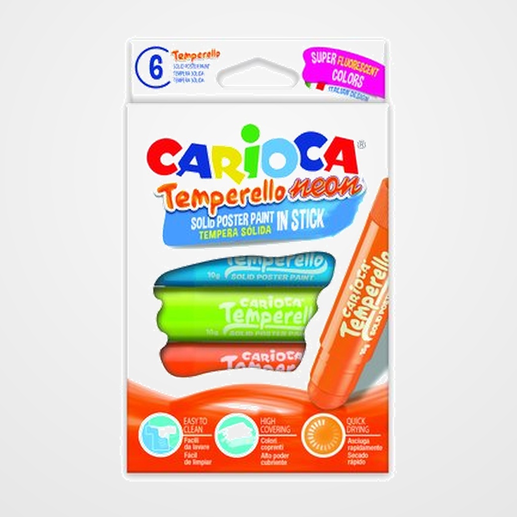 TEMPERA SOLIDA CARIOCA TEMPERELLO POCKET NEON 10Gr. ESTUCHE de 6 COLORES