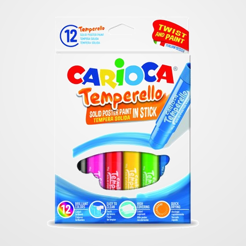 TEMPERA SOLIDA CARIOCA TEMPERELLO POCKET 10Gr. ESTUCHE de 12 COLORES