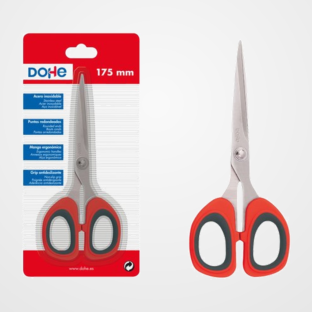 TIJERAS DOHE ERGONOMICA 175 mm. SIMETRICA ROJO Y GRIS