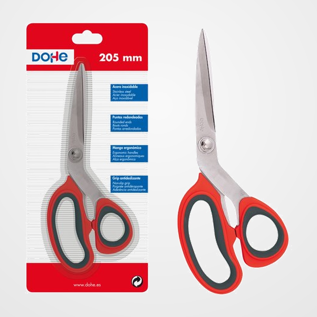 TIJERAS DOHE ERGONOMICA 205 mm. ASIMETRICA ROJO Y GRIS