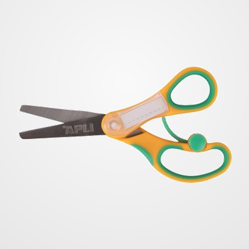 TIJERAS ESCOLARES APLI 13,5 cm. NOMBRE AMARILLO