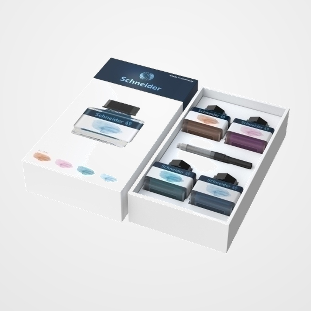 TINTA ESTILOGRAFICA SCHNEIDER FRASCO 15 PASTEL SET REGALO MODELO 1 (4 × tinta pastel de 15 ml + 1 × convertidor)