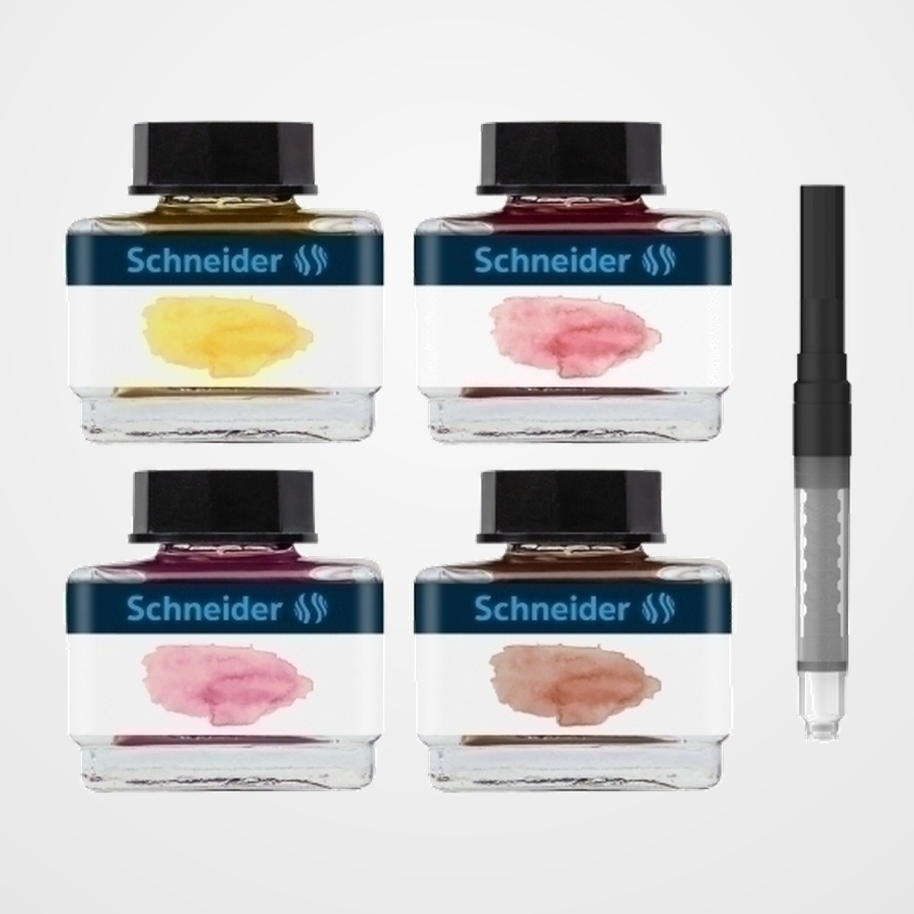 TINTA ESTILOGRAFICA SCHNEIDER FRASCO 15 PASTEL SET REGALO MODELO 2 (4 × tinta pastel de 15 ml + 1 × convertidor)
