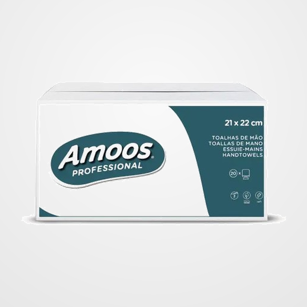 TOALLA SECAMANOS AMOOS PROFESSIONAL PLEGADA ZIG-ZAG 2 CAPAS 21x22 cm. PAQUETE de 142 BLANCO