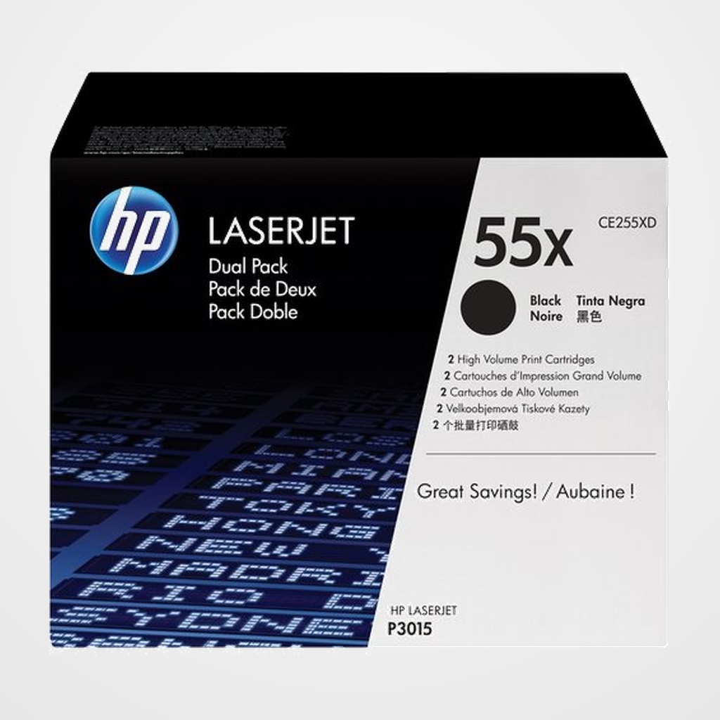 TONER HP Nº 55X CE255XD LASERJET P3011/P3015  NEGRO 12.500 PÁG. (PACK 2 UD.)