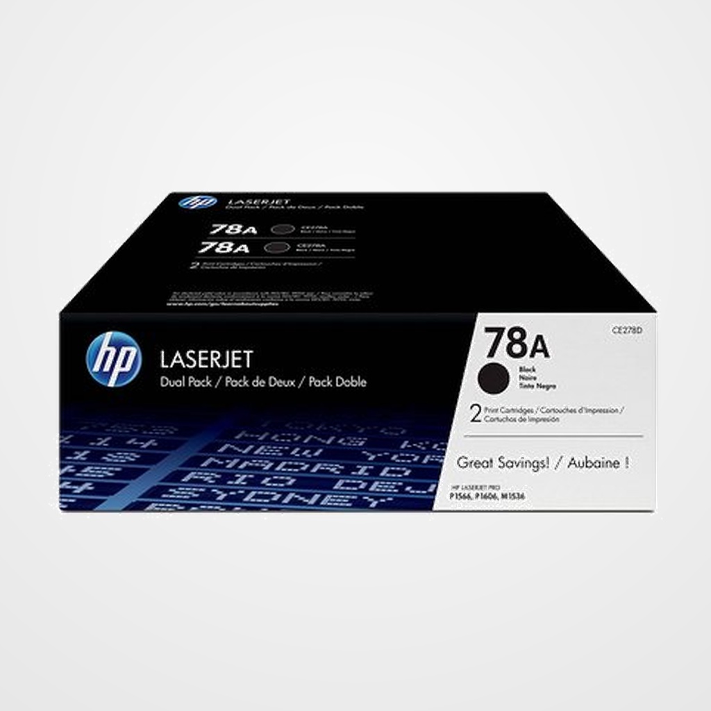 TONER HP Nº 78A CE278AD LASERJET M1536DNF/P1566/P1606DN/P1607DN/P1608DN/P1609DN NEGRO 2.100 PÁG. (PACK 2 UNIDADES)