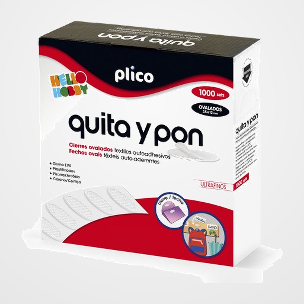 VELCRO ADHESIVO PLICO QUITA Y PON OVALADO 1000 UNIDADES
