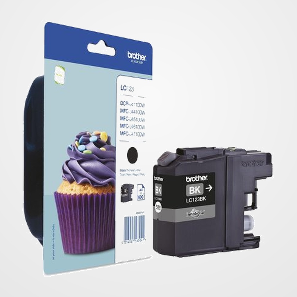 CARTUCHO INKJET BROTHER LC-123BKBP NEGRO  DCP-J4110DW, MFC-J4410DW/MFC-J4510DW/MFC-4610DW/MFC-4710DW  (600 PAG.)