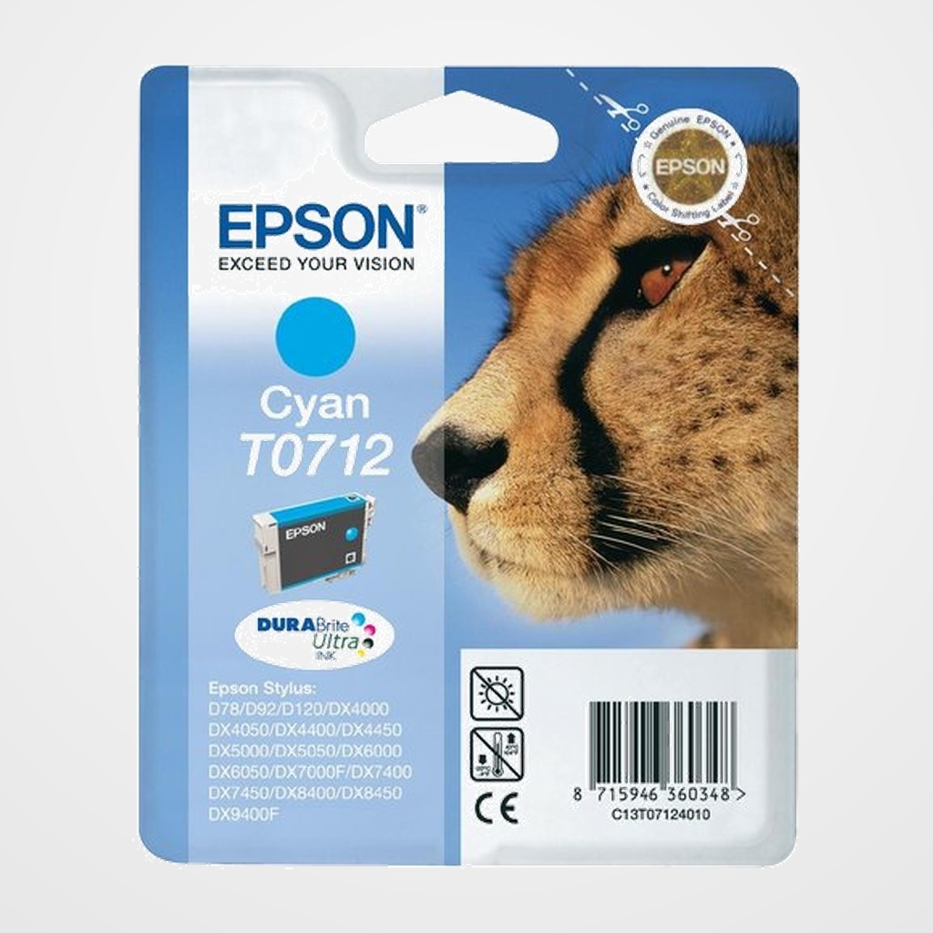 CARTUCHO INKJET EPSON T071240B0 STYLUS D78/92/120 DX4000/4050/5000/5050/6000/6050/7000F/7400/8400/9400F CIAN