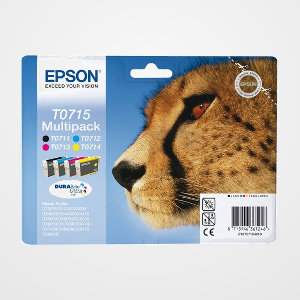 CARTUCHO INKJET EPSON T071540 STYLUS D78/92/120 DX4000/4050/4400/4450/5000/5050/6000/6050/7000F/8400/9400F MULTIPACK (T071140+240+340+440)