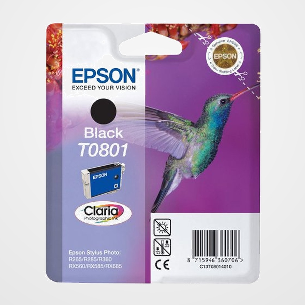 CARTUCHO INKJET EPSON T080140 STYLUS PHOTO R265/285/360 RX560/585/685 NEGRO