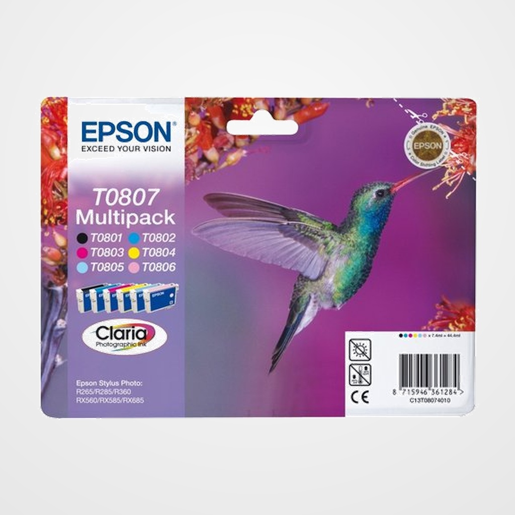 CARTUCHO INKJET EPSON T080740 STYLUS PHOTO R265/285/360 RX560/585/685 PX700W/800W MULTIPACK (T080140+240+340+440+540+640)