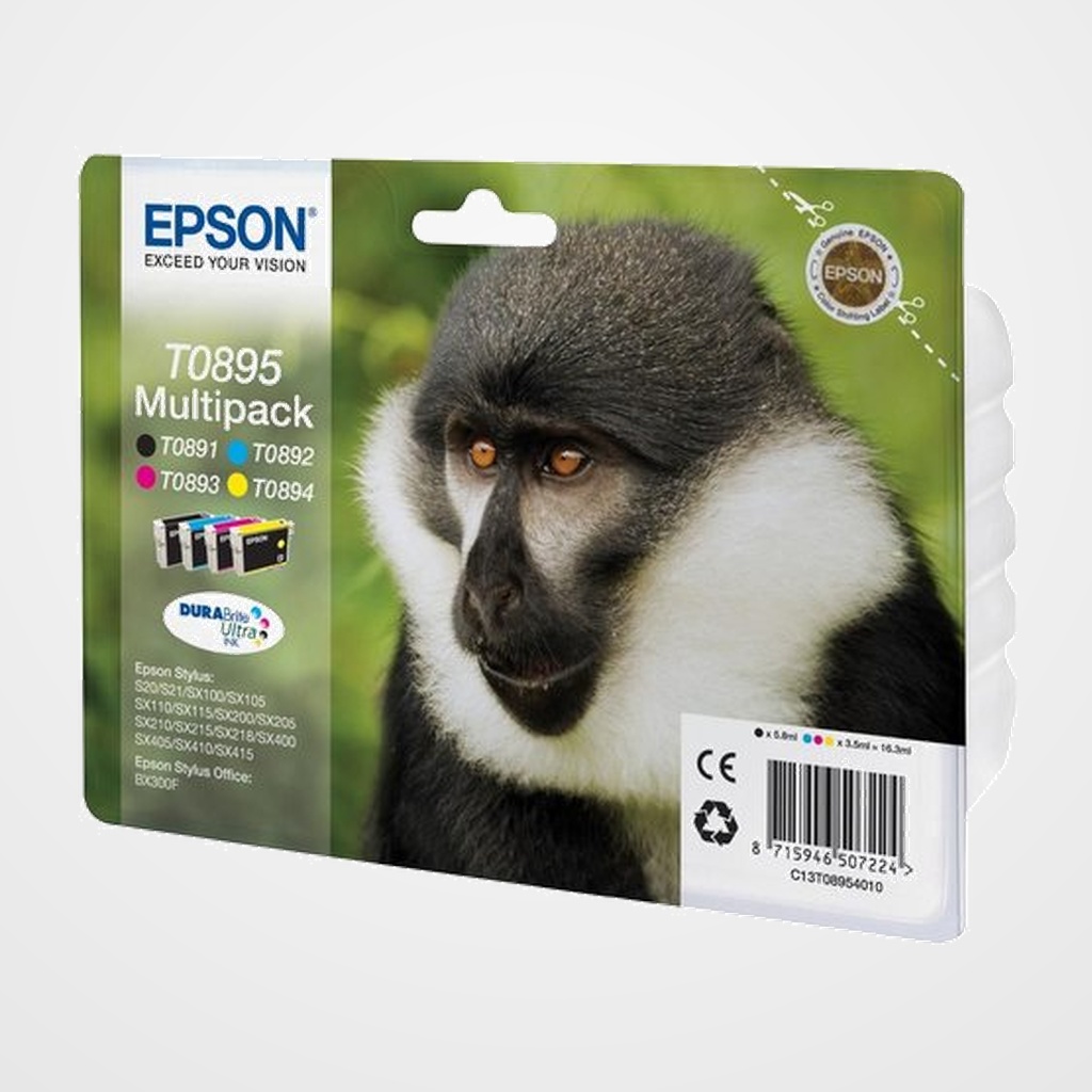 CARTUCHO INKJET EPSON T089540 STYLUS S20/21 SX105/100/205/405 OFFICE BX300F SX115/215/415 MULTIPACK (T089140-T089240-T089340-T089440)