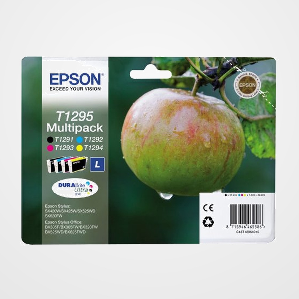 CARTUCHO INKJET EPSON T129540 STYLUS SX420W/425W/525WD/620FW, OFFICE B42WD/BX305/320FW/525WD/625FWD/925FWD, SX235W/445W RAINBOW MULTIPACK (T129140+T129240+T129340+T129440)
