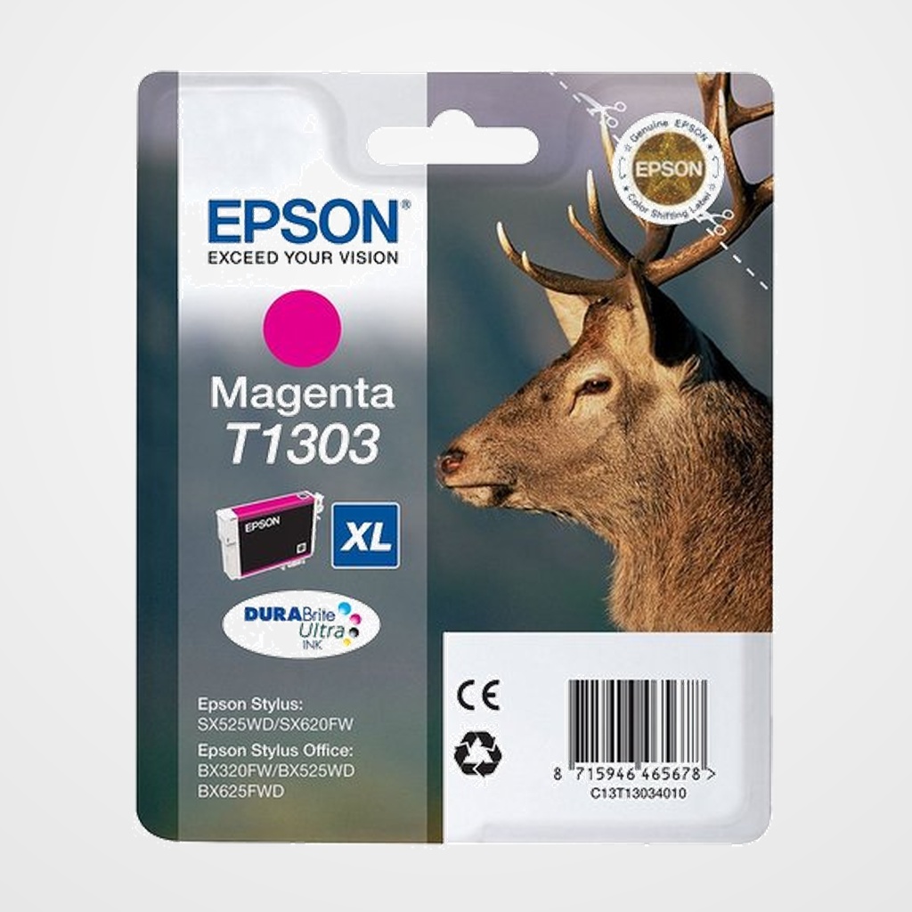 CARTUCHO INKJET EPSON T130340 STYLUS SX525WD/620FW, STYLUS OFFICE BX525WD/625FWD/925FWD, STYLUS OFFICE B42WD MAGENTA