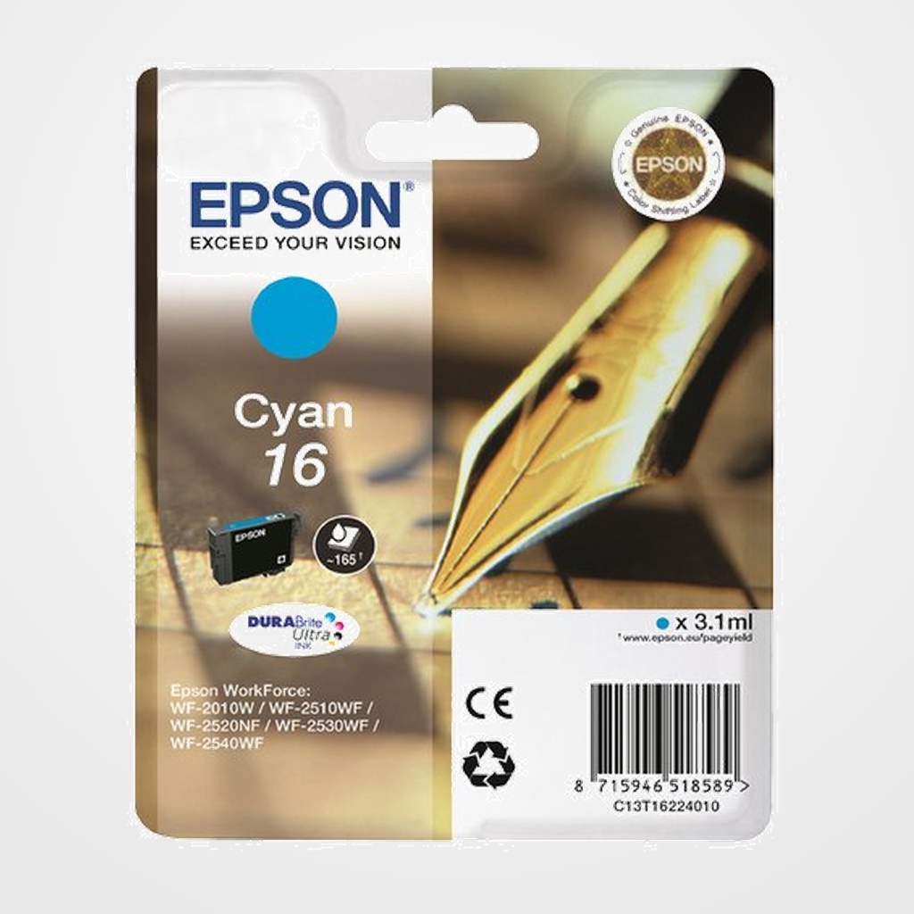 CARTUCHO INKJET EPSON T162240 Nº16 WF-2010W/2510WF/2520NF/2530WF/2540WF CIAN 3,1 ml