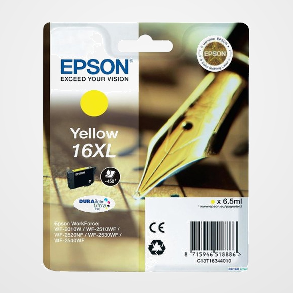CARTUCHO INKJET EPSON T163440 Nº16XL WF-2010W/2510WF/2520NF/2530WF/2540WF AMARILLO 6,5 ml