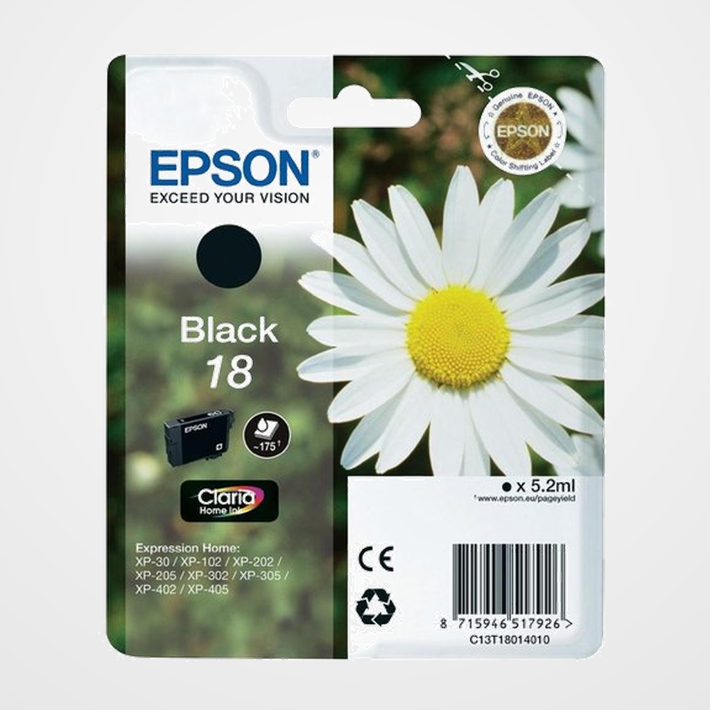 CARTUCHO INKJET EPSON T180140 Nº18 EXPRESSION HOME XP102/205/305/405 NEGRO 5,2 ml