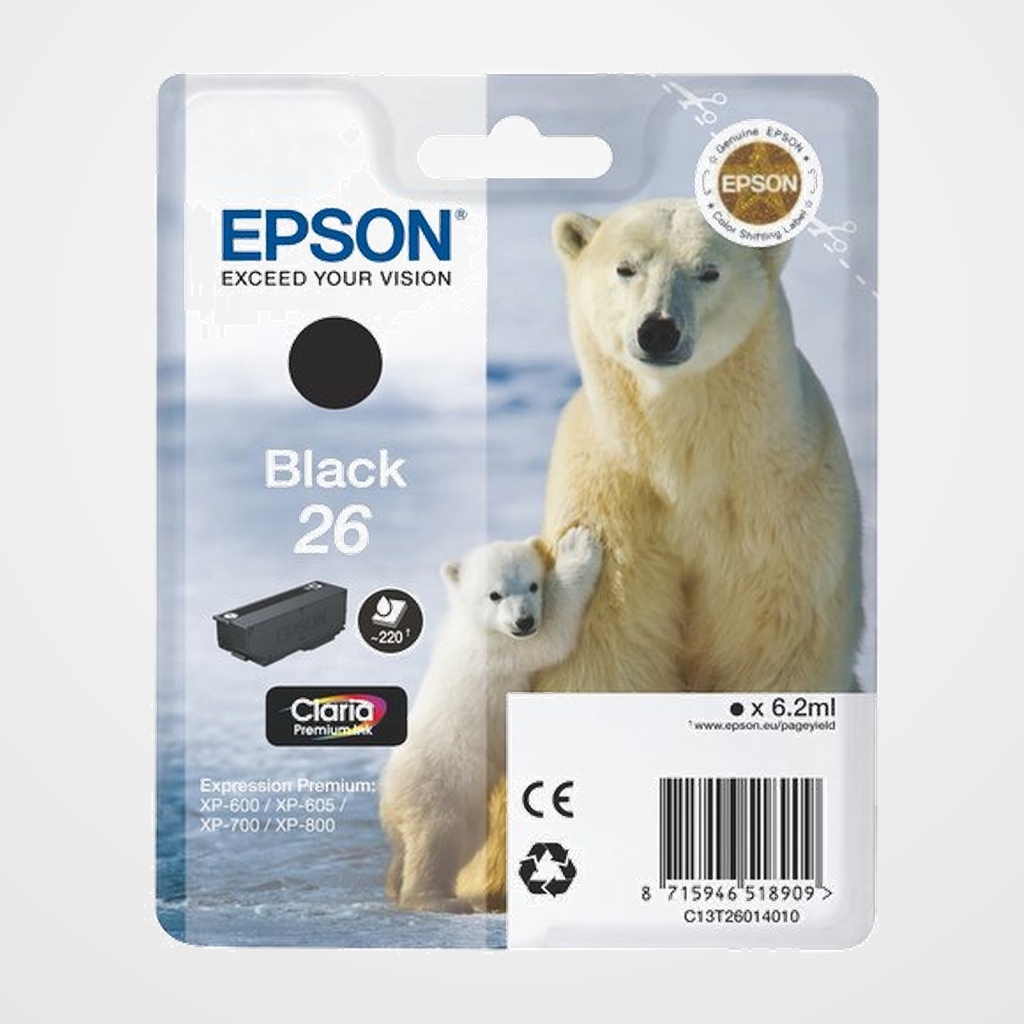 CARTUCHO INKJET EPSON T260140 XP-760/XP-860,/XP-510/XP-520/XP-600/XP-605/XP-610/XP-615/XP-625/XP-700/XP-710/XP-720/XP-800/XP-810/XP-820 NEGRO (220 PAGINAS)