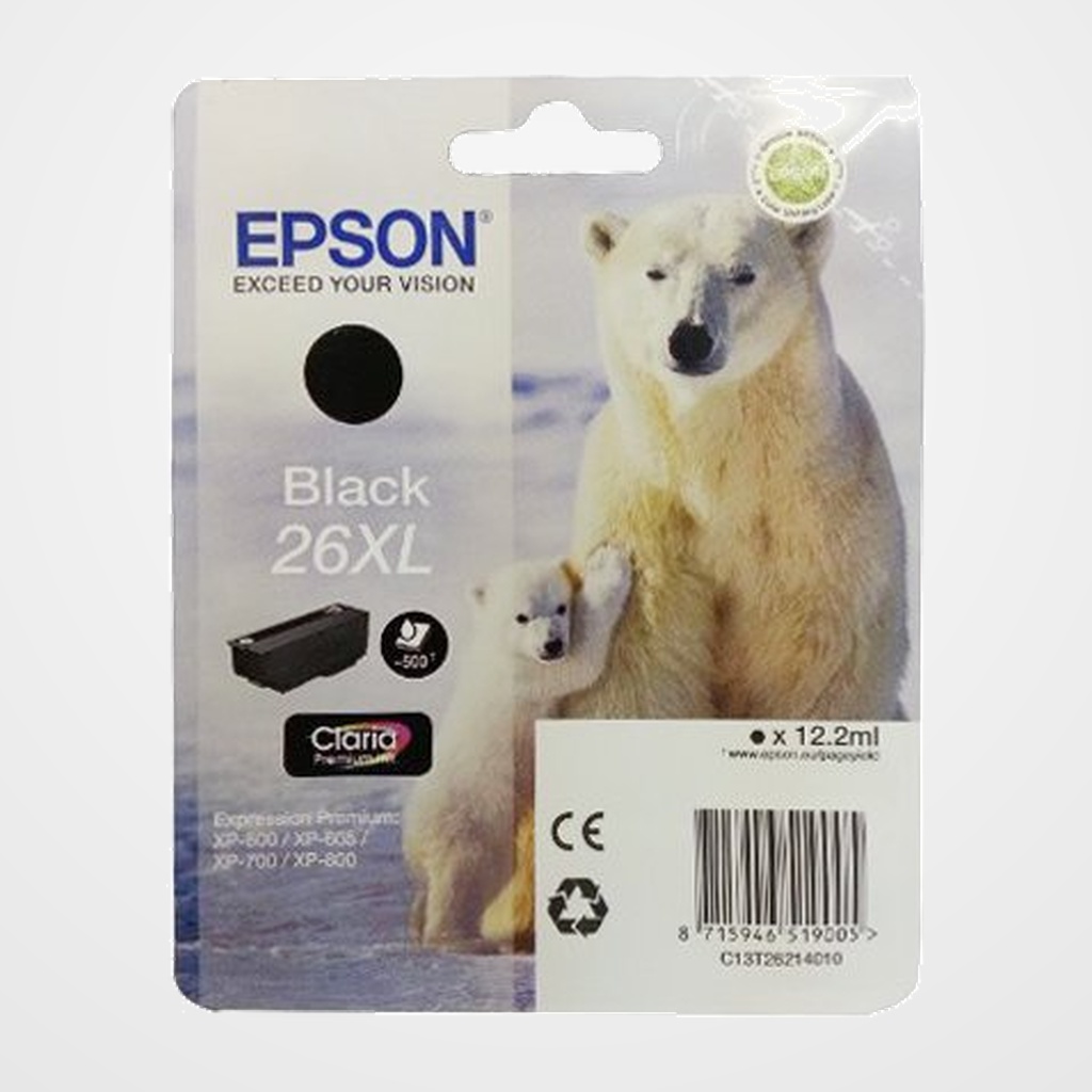 CARTUCHO INKJET EPSON T262140 Nº26XL XP-510/520/600/605/610/615/620/625/700/710/720/800/810/820 NEGRO 12,2ML